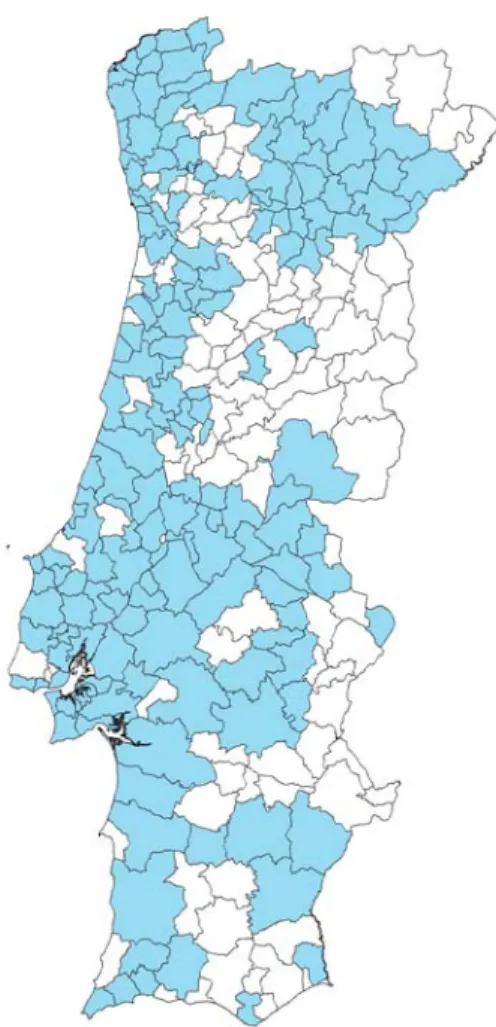 Figura 3 – Distribuição espacial das candidaturas dos municípios ao PROSIG (fonte: CNIG, 2000) 
