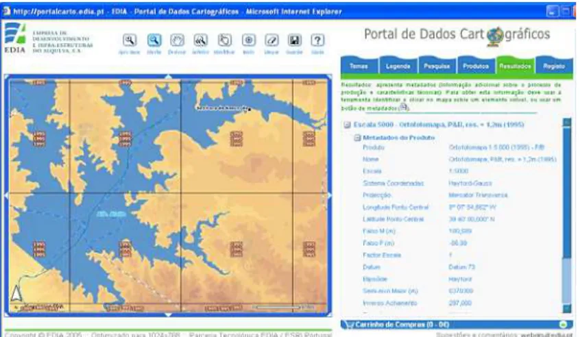 Figura 10. Metadados de um produto no Portal de Dados Cartográficos da Empresa de  Desenvolvimento e Infra-estruturas do Alqueva (EDIA, 2005) 