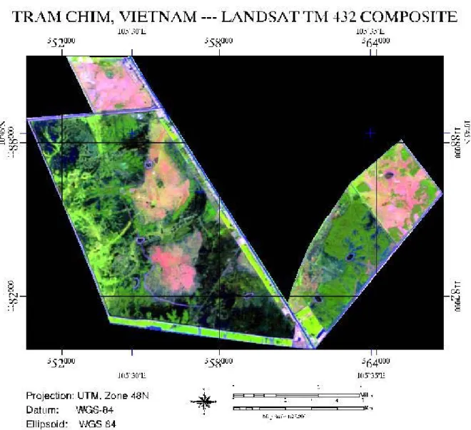 Figure 5. The subset composite image of the study area represented in V-shape  layout 
