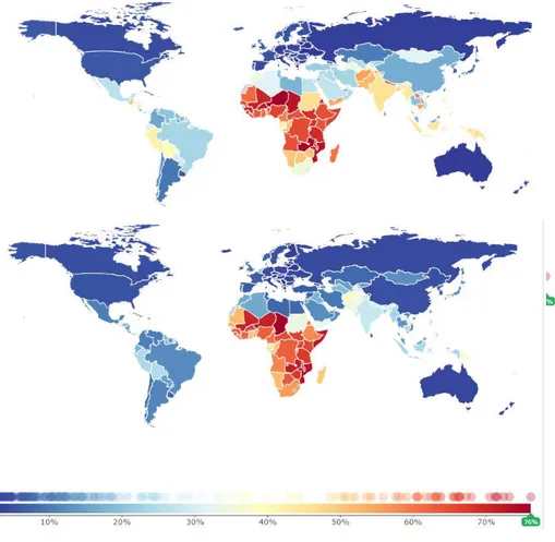 Figure 1 | Percentage of total deaths due to communicable, maternal, neonatal and nutritional  diseases in 1990 and 2014, by world region