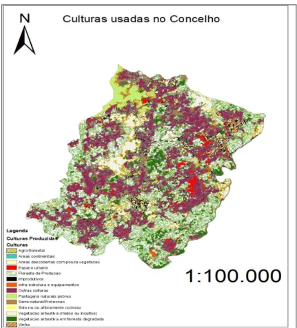 Tabela 6:Resumo das culturas praticadas (ha) no concelho de Celorico de Basto  Área agrícola Área florestal Área semi-natural Área artificial Superfícies com água