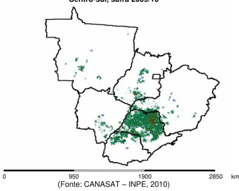 Figura 2.5  –  Área destinada ao cultivo da cana-de-açúcar nos principais estados da região  Centro-sul, safra 2009/10  