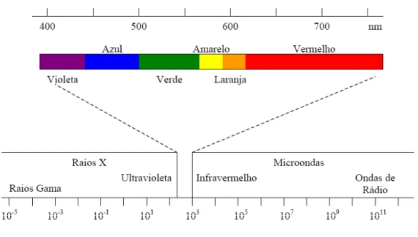 Figura 1 -  Espectro eletromagnético da luz.  Fonte: Pereira at al. (2000)