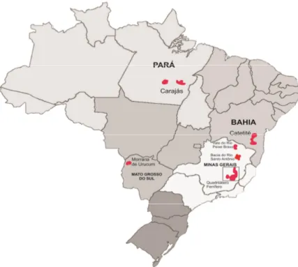 Figura 2:Localização das áreas de canga do Brasil. Fonte: Adaptado de Carmo (2012) 