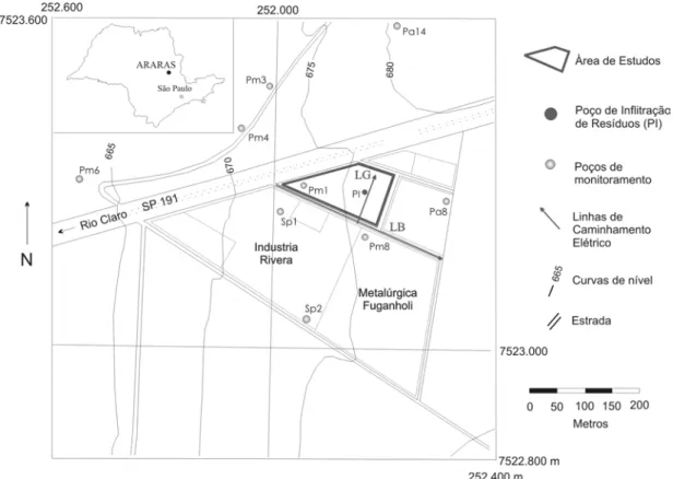 Figura 2 – Mapa de localizac¸˜ao com linhas de caminhamento el´etrico.