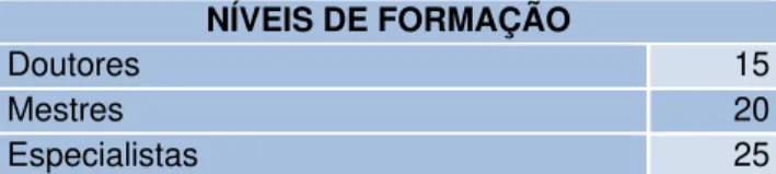 Tabela 2: Níveis de Formação da Equipe Multidisciplinar. 