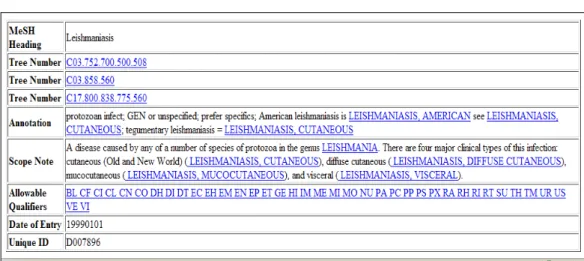 FIGURA 10- Vocabulário controlado sobre Leishmaniasis no MeSH. 