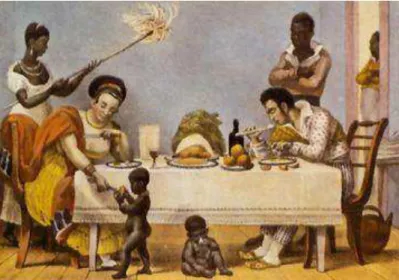 Figura 13 - DEBRET, Jean Baptiste. Um jantar brasileiro. 1827. Aquarela sobre papel. 