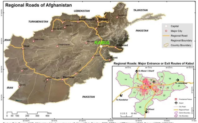 Figure 8: Four regional roads spread out from Kabul 