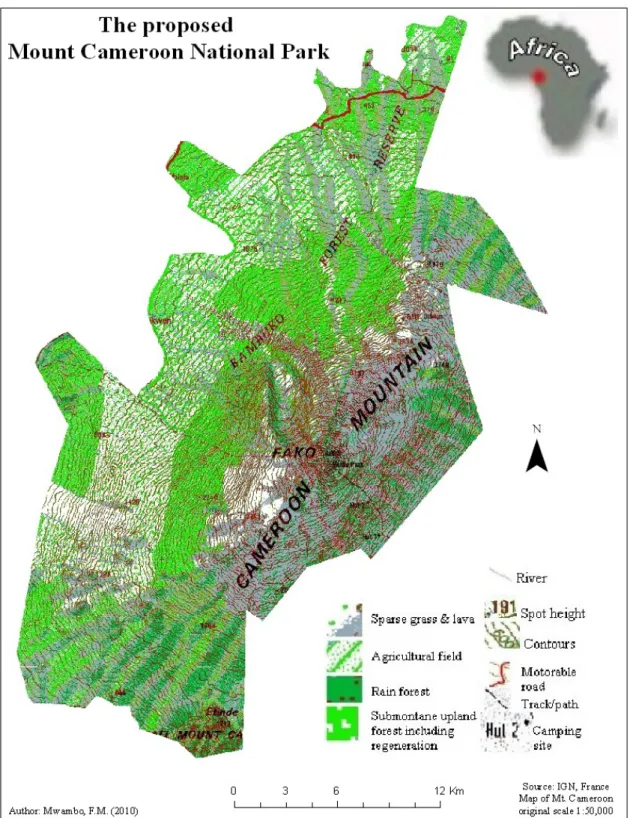 Figure 5: The study area; the proposed MCNP located on Mt. Fako