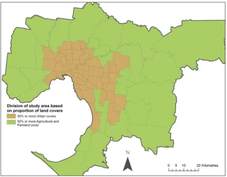 Figure  4: Division of study area based on the proportion of Urban or non-Urban  (Agricultural and Parkland) covers
