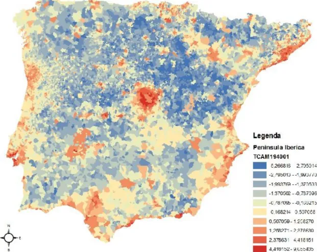 Figura 10 - Mapa de decis da Taxa de Crescimento Anual Médio 1940-2001 