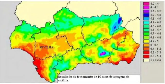 Figura 5. Mapa da radiação global na Andaluzia  (Agencia Andaluza da Energia) 