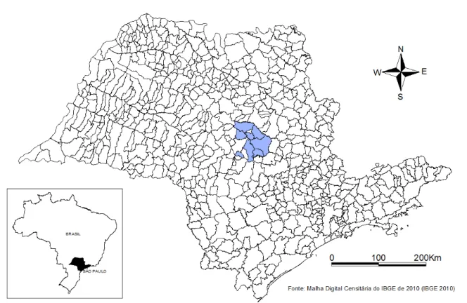 Figura 5 - Mapa estado de São Paulo com a região estudada 