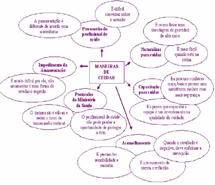 Figura 5: Núcleos integrativos das representações sobre as maneiras de cuidar de mulheres  com (risco)/ infecção pelo HIV na maternidade
