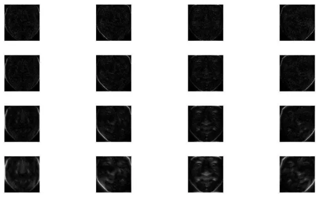 Figura 29: Imagens de magnitude dos coeficientes de Gabor de uma APDI obtidos utilizando diferentes escalas  (variando em colunas) e orientações (variando em linhas) 