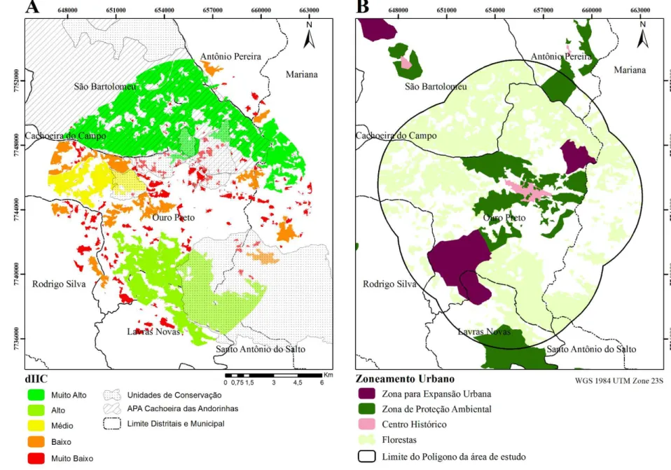 Figura  2.  A  -  Mapa  da  classificação  baseado  nos  valores  de  delta  do  índice  integral  de  conectividade  (dIIC)