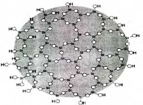 Figura 1. Partícula de sílica gel mostrando a presença de grupos siloxanos no seu interior e grupos  silanóis em sua superfície [17] 