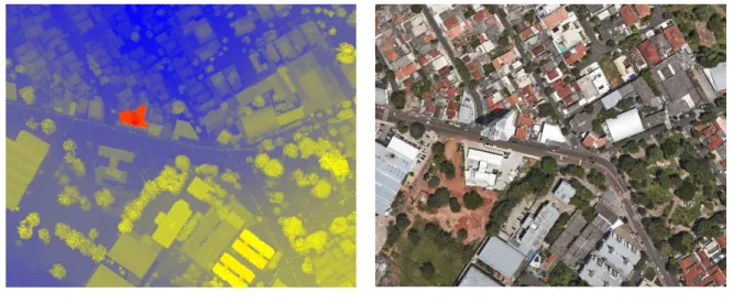 Figura 3.2 - Malha regular (MDS) obtido a partir da interpolação dos dados de SVLA e imagem aérea de um bairro de Presidente Prudente-SP.