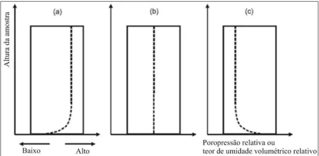 Figura 2.9: Perfil da variação de poropressão relativa no corpo de prova a partir de diferentes  velocidades usadas no ensaio