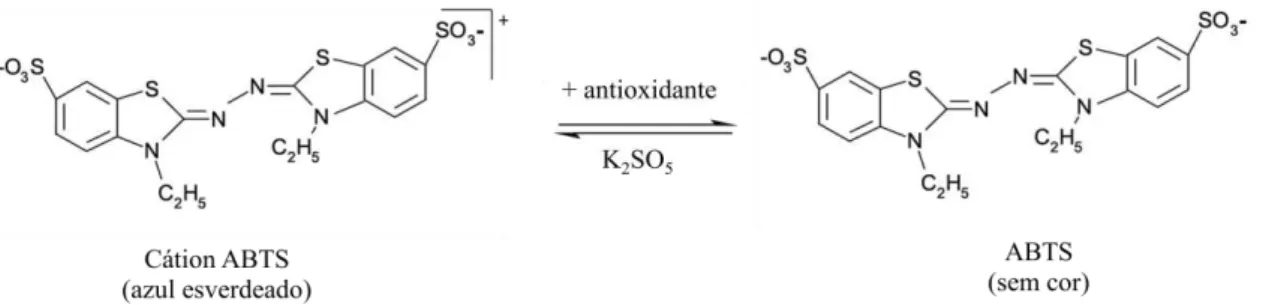 Figura 3: Redução do radical ABTS por um antioxidante e sua formação por persulfato  de potássio