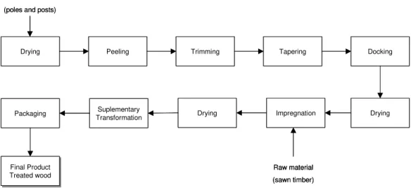 Figure 2.1 – Wood preservation process flow diagram (adapted from INETI, 2001). 