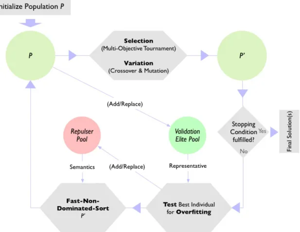 Figure 3.1.: Process Overview Semantic Repulsers in Genetic Programming To achieve the desired behavior and modify selection probabilities, the  tourna-ment selection presented in section 2.3.2 has been used with slight changes to accommodate the multi-obj