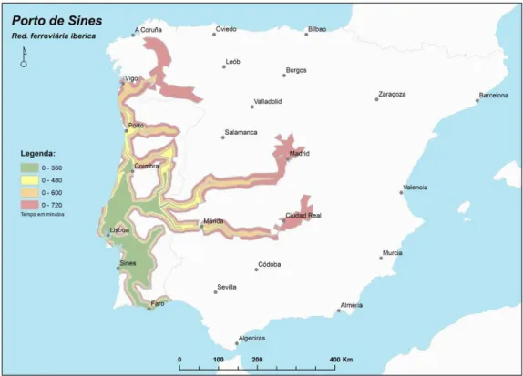 Figura 4.6 – Rede Ferroviária Ibérica a partir do Porto de Sines 