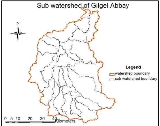 Figure 9. Sub watersheds map of the Gilgel Abbay watershed 