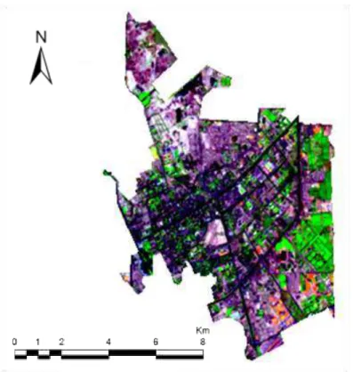 Fig. 6 urban area of Aksu, NW China (5,4,3 bands RGB) 