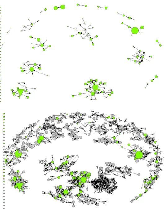 Figure   5.    Network   and   Multimedia   group   with   or   without   external   collaborators   (grey    nodes   indicate   external   collaborators)