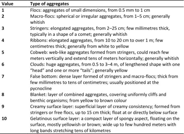 Table 1 - Description and images of the macro-aggregate types observed in the northern Adriatic Sea  (Precali et al