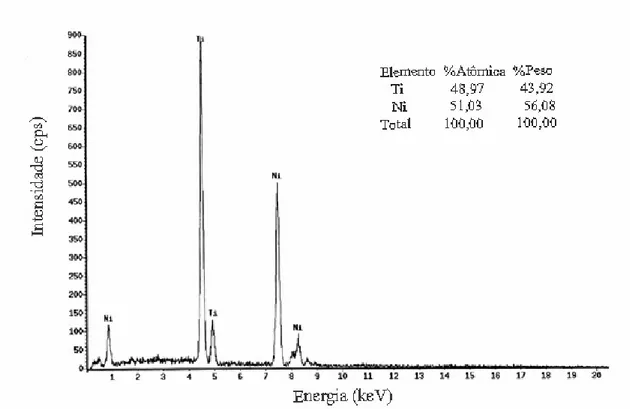 Figura  5.1  –  Espectro  de  energia  de  raios-X  (EDS)  obtido  em  uma  área  de  um  instrumento ProFile 30/.06