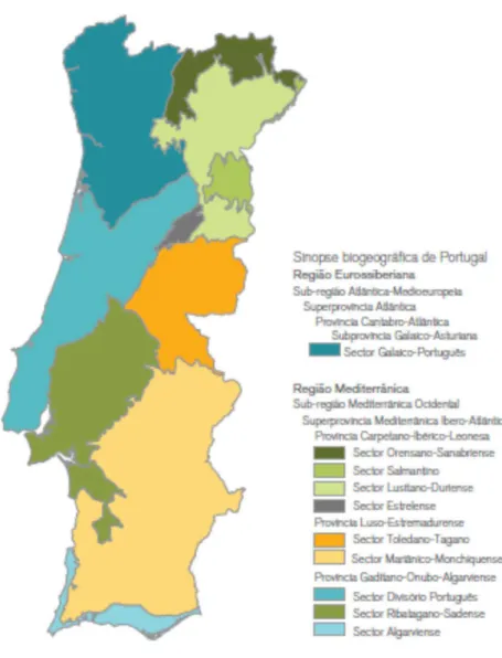 Figura 1.14 - Carta Biogeográfica de Portugal Continental (Aguiar et al., 2008, p. 42)