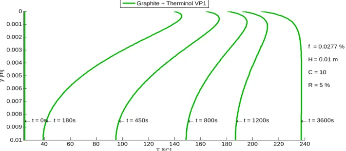Figure 3.11 – Temperature profile in transient regime for a graphite-based receiver 