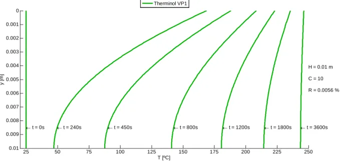 Figure 4.3 – Temperature profile on transient regime for a selective surface-based receiver 