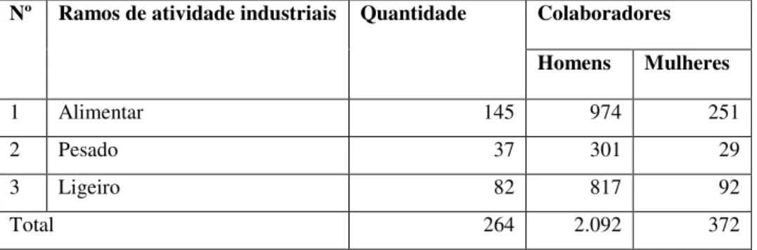 Tabela nº 11. Unidades de produção industrial 