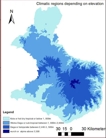 Figure 6 Climatic regions of the study area depending on elevation 