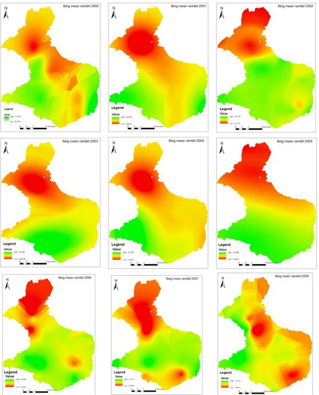 Figure 16 Maps of spatial distribution Belg season rainfall 