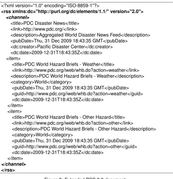 Figure 3: Extended RSS 2.0 document.