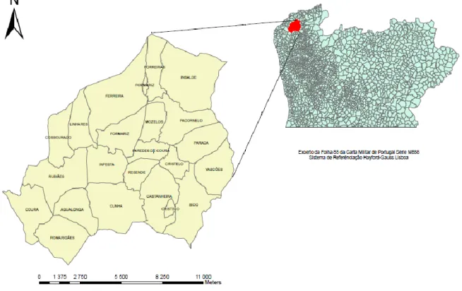 Figura 3 – Localização do concelho de Paredes de Coura e suas freguesias. 