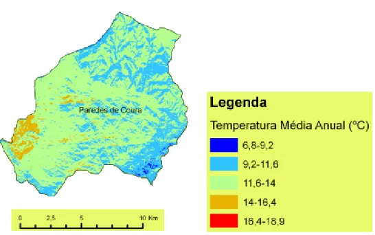 Figura 8 – Mapa da temperatura média anual do município (Fonte: Adaptado Atlas do Minho)
