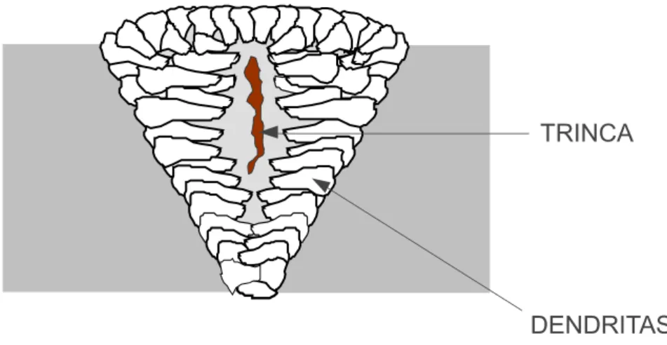 Figura 7 - Corte transversal de um cordão de solda - trinca a quente
