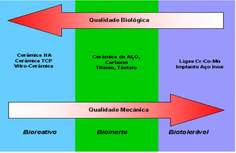 Figura 10. Representação esquemática das propriedades biológica e mecânica dos diferentes materiais 