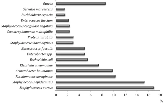 Figura 9 – Distribuição das bactérias identificadas nas análises laboratoriais (frequência &gt; 