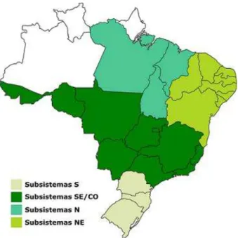 Figura 2.5: Divisão dos subsistemas do país Fonte: ANEEL (2013a)