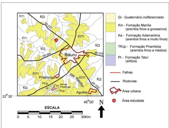 Figura 1 – Mapa geol´ogico da regi˜ao de Bauru, SP.