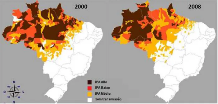 Figura  2:  Mapa  de  risco  da  malária  nos  Estados  da  Amazônia  legal  nos  anos  de  2000  e  2008