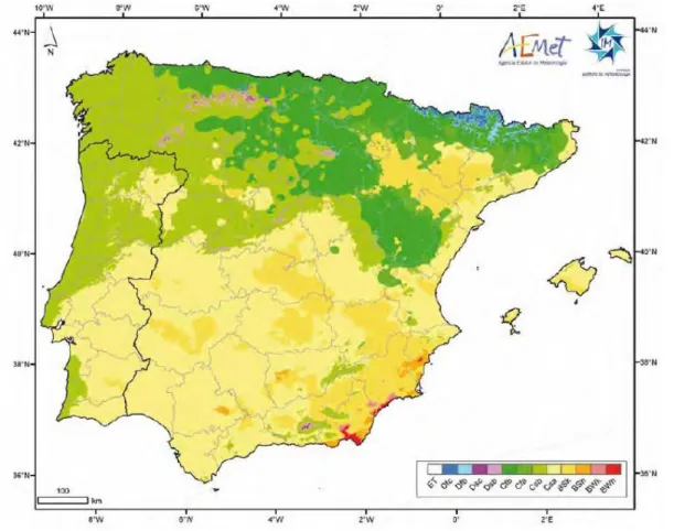 Figura 6 - Classificação climática de Köppen-Geiger na Península Ibérica (adaptado de Atlas  Climático Ibérico, CHAZZARA et al., 2012) 