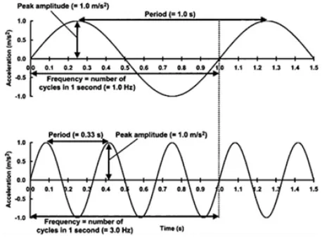 Figura 3. Representação das variáveis:   Aceleração, freqüência, amplitude e período. 